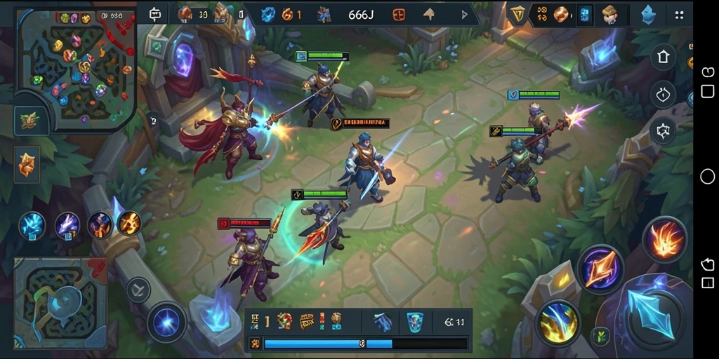 Tangkapan layar menampilkan aksi intens dalam permainan MOBA 666J.