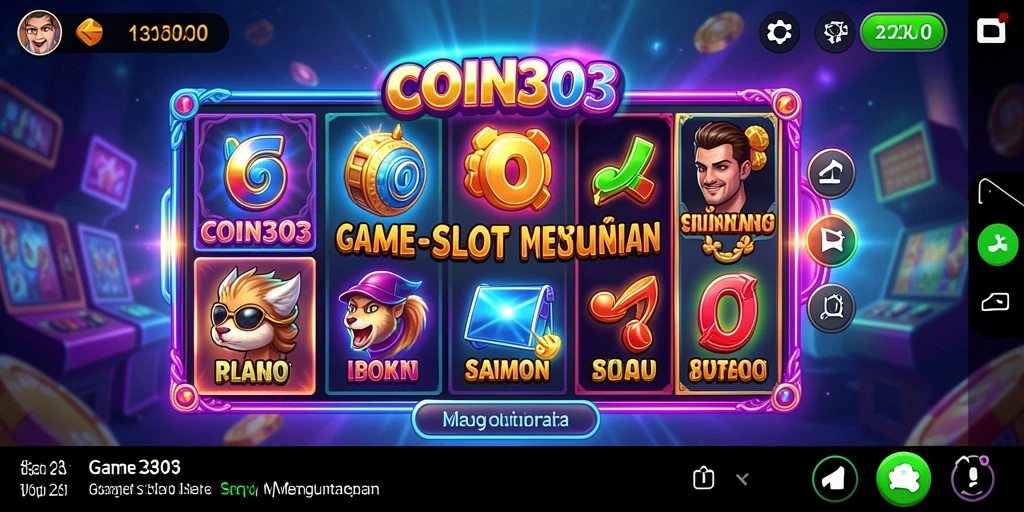 Screenshot gameplay COIN303 menampilkan tema slot yang berwarna-warni dan menarik.