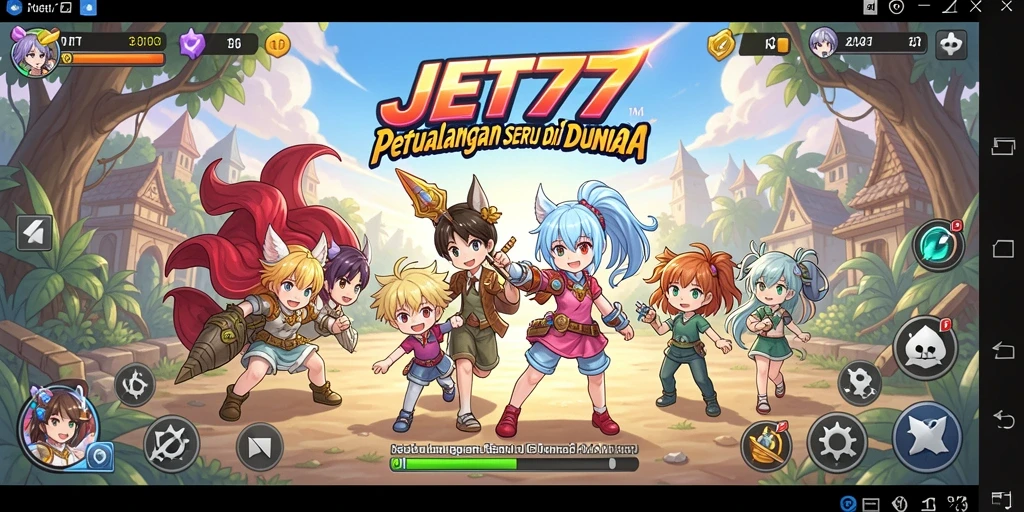 Screenshot gameplay JET77 menampilkan karakter anime dalam pertarungan epik.