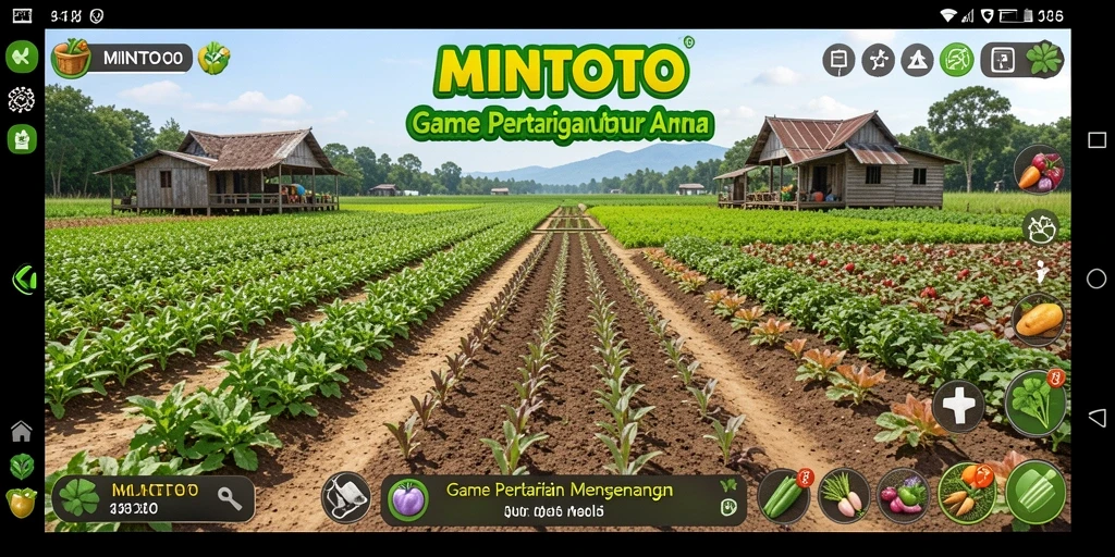 Tampilan screenshot MINTOTO menampilkan kebun yang rimbun dan karakter berinteraksi.