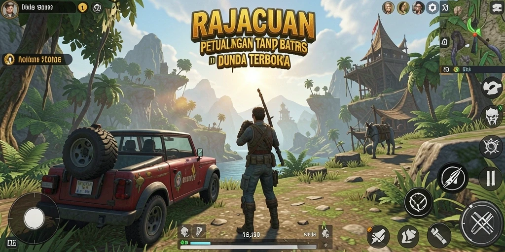Screenshot gameplay RAJACUAN dengan pemandangan dunia terbuka yang menakjubkan.